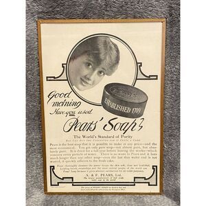 Pears‎ Soaps Copper Framed Advertisement Original Printing Glass Protected
